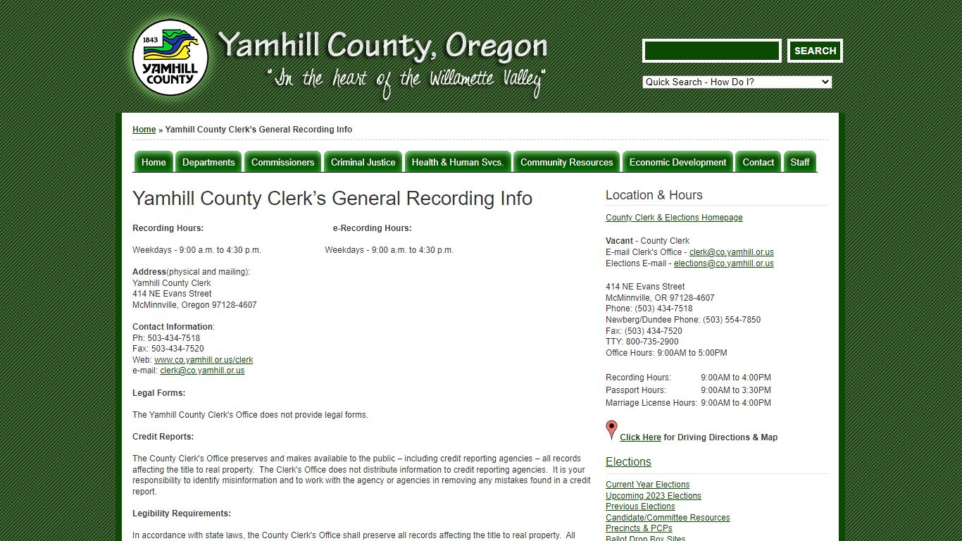 Yamhill County Clerk’s General Recording Info
